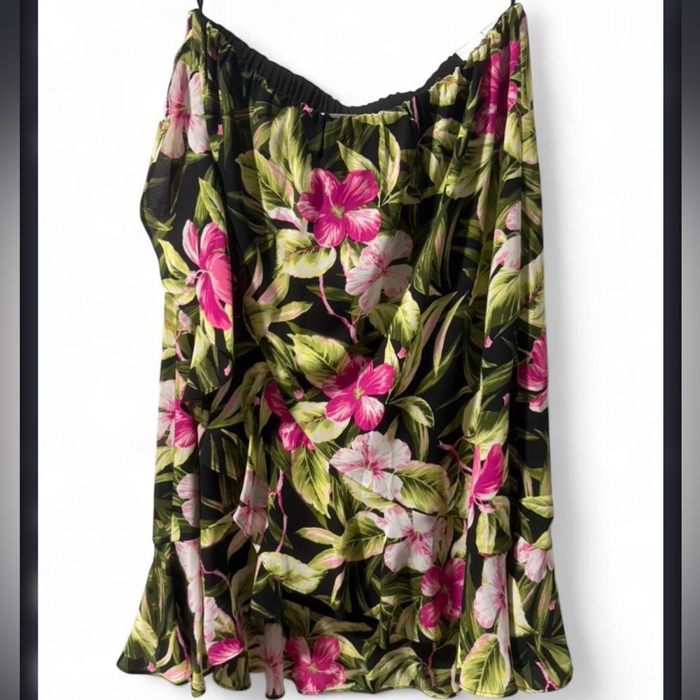 Kasper Black and Pink Floral Midi Skirt